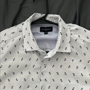 Rue Saint Patrick White Patterned Men's Shirt. Short sleeve button down